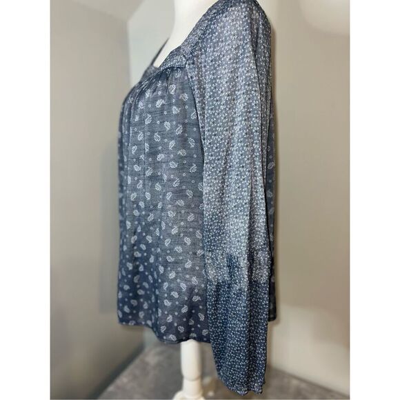 Women’s Blue Floral Boho Blouse Top 2XL Lightweight Square Neck - Picture 4 of 9